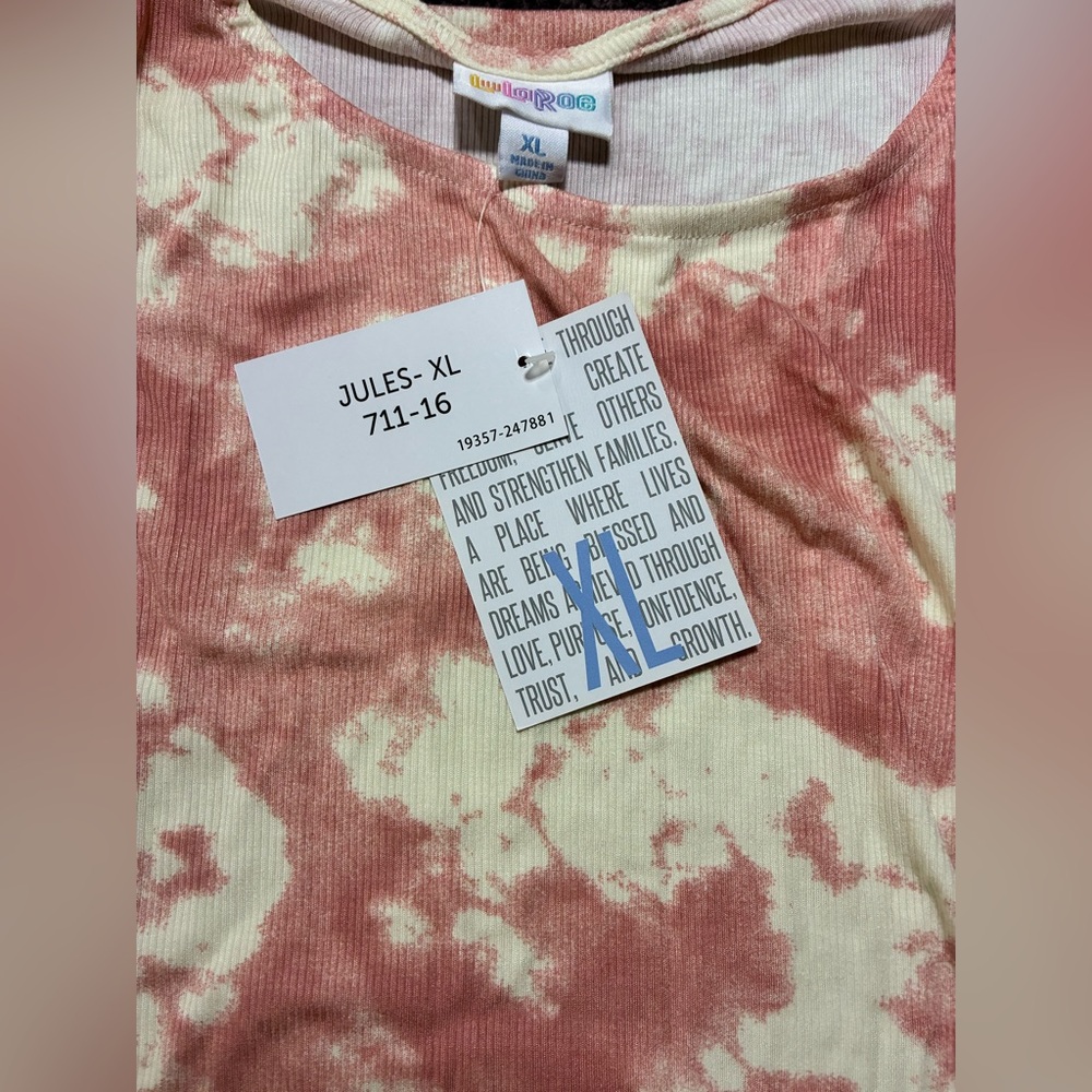 LulaRoe Pink and Cream Tie-Dye Tank Top - Picture 2 of 3